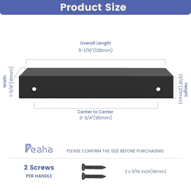 Peaha 10 Pack Kitchen Cabinet Handles 3-3/4 inch Black Pulls for Dresser Drawers Door Edge Finger Pull Aluminum Alloy Hardware - Image 3